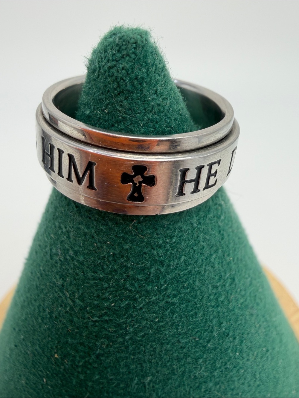 Spinner Ring Christian He Died For Me I Live For Him Stainless Steel 7